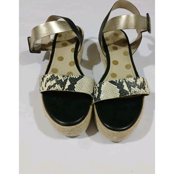 Boden Lena Sandal Size 40 8.5 Black Gold Espadrille Platform Ankle Strap - Picture 3 of 12